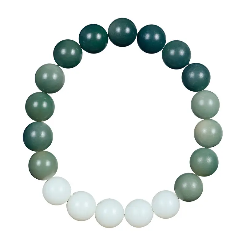 Gradient Green White Jade Bodhi Root Bracelet for Men Women - Image 5
