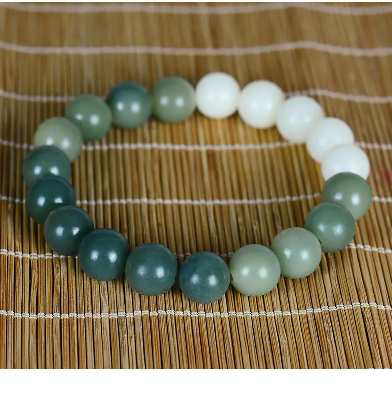 Gradient Green White Jade Bodhi Root Bracelet for Men Women — feature 10