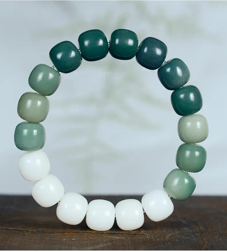 Gradient Green White Jade Bodhi Root Bracelet for Men Women — feature 12