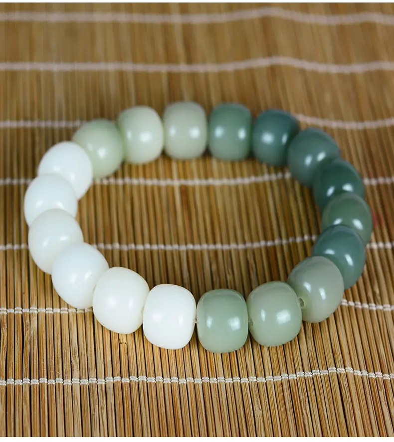 Gradient Green White Jade Bodhi Root Bracelet for Men Women — feature 14