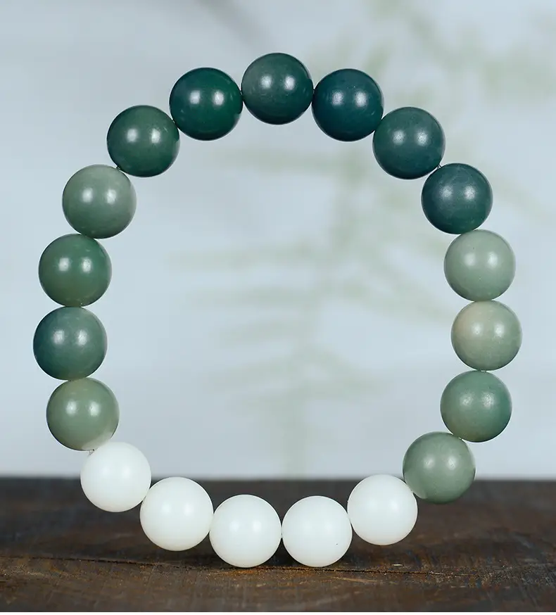 Gradient Green White Jade Bodhi Root Bracelet for Men Women — feature 15