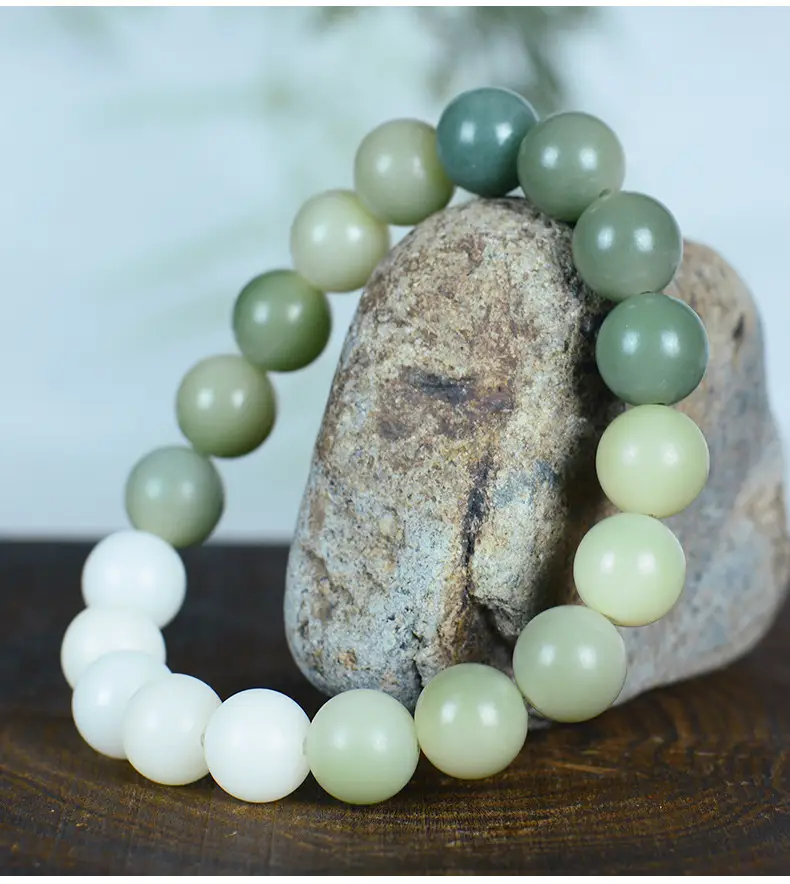 Gradient Green White Jade Bodhi Root Bracelet for Men Women — feature 16