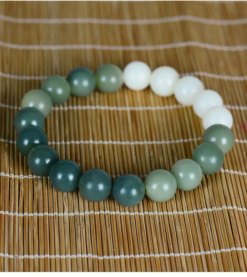 Gradient Green White Jade Bodhi Root Bracelet for Men Women — feature 17