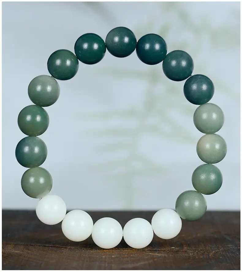 Gradient Green White Jade Bodhi Root Bracelet for Men Women — feature 8