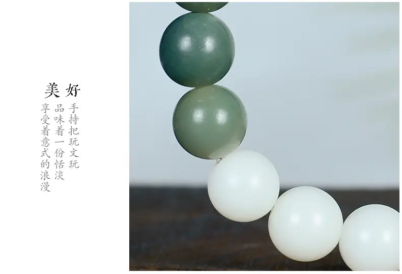 Gradient Green White Jade Bodhi Root Bracelet for Men Women — feature 9