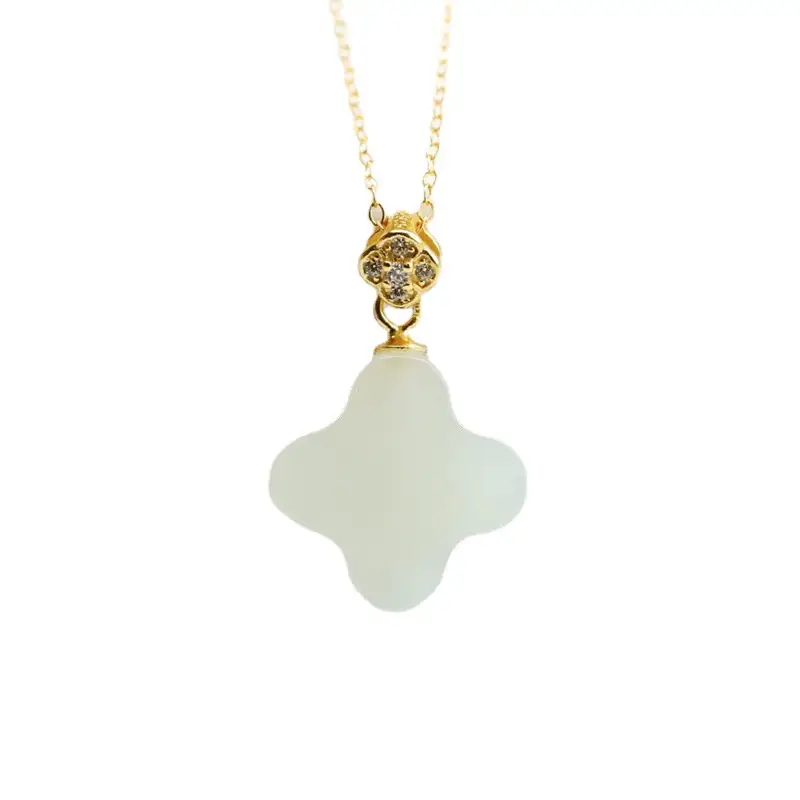 Guan Yu S925 Silver Inlaid Four-Leaf Clover Necklace for Women - Image 6