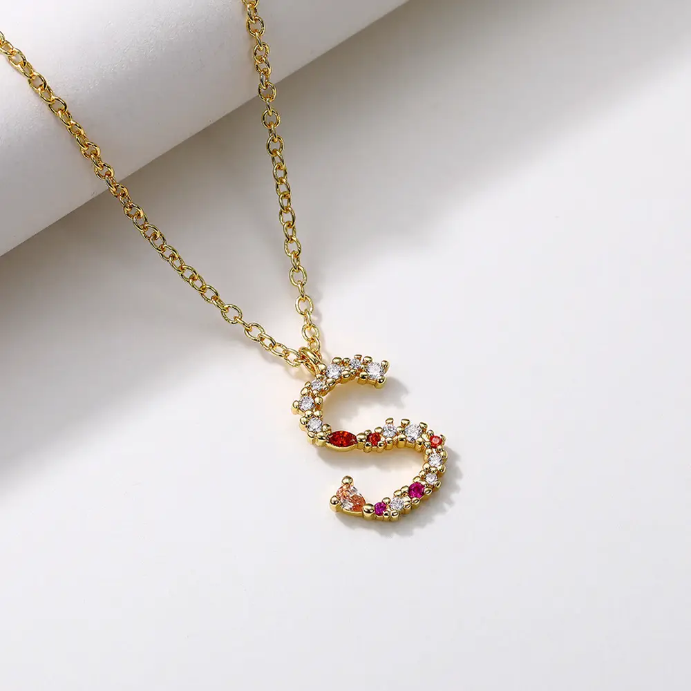 Cao Shi Cross-Crystal Letter S Necklace Gold Plated