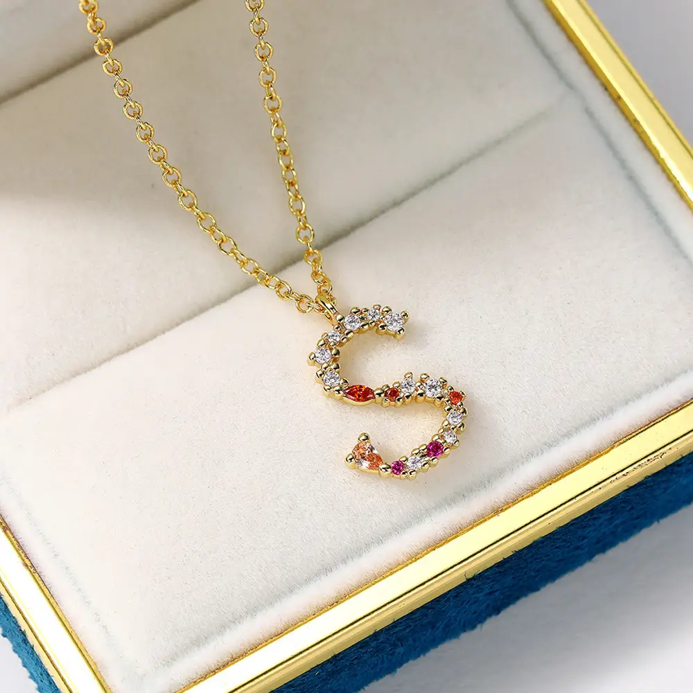 Cao Shi Cross-Crystal Letter S Necklace Gold Plated
