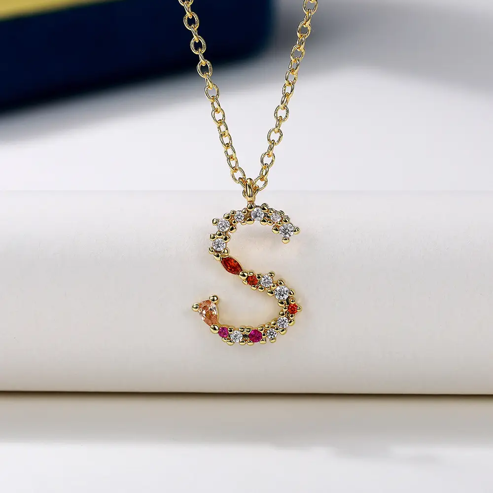 Cao Shi Cross-Crystal Letter S Necklace Gold Plated