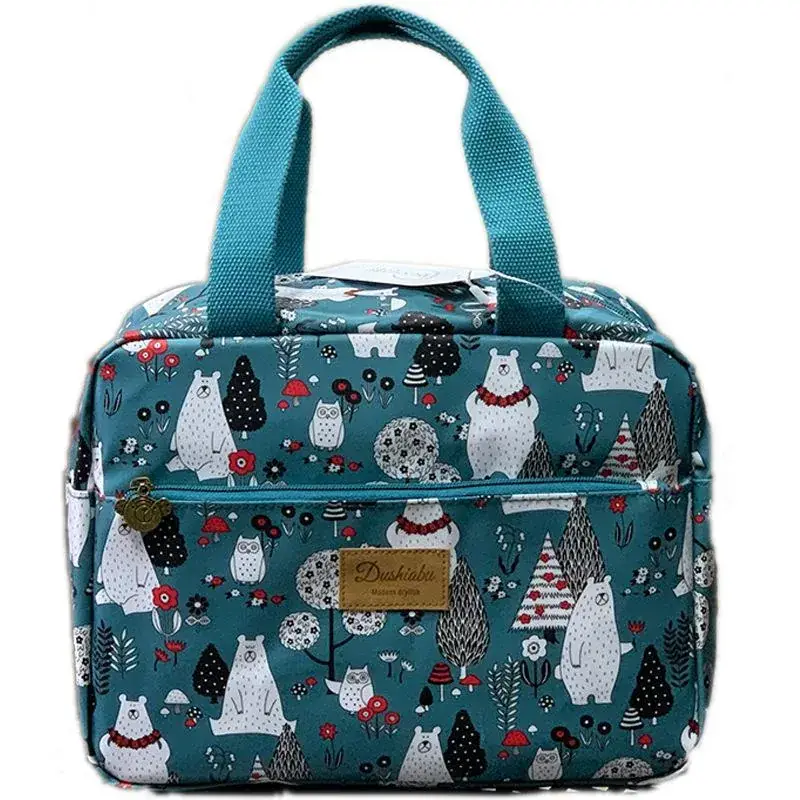 Blue Korean Style Lunch Box Bag with Bear Print - Image 18