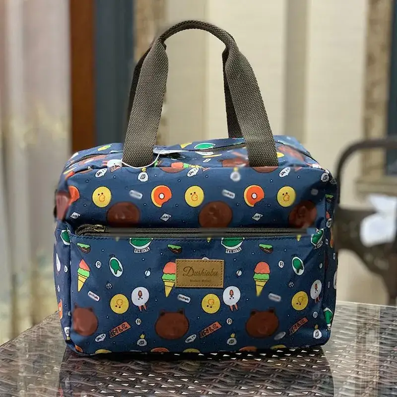 Blue Korean Style Lunch Box Bag with Bear Print - Image 8