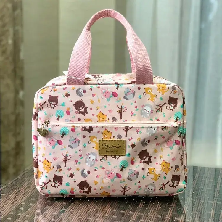 Blue Korean Style Lunch Box Bag with Bear Print - Image 9