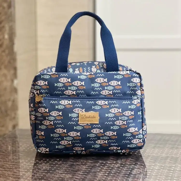 Blue Korean Style Lunch Box Bag with Bear Print - Image 11