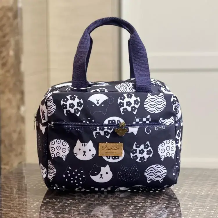 Blue Korean Style Lunch Box Bag with Bear Print - Image 12