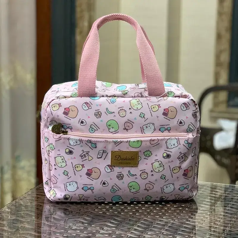 Blue Korean Style Lunch Box Bag with Bear Print - Image 3
