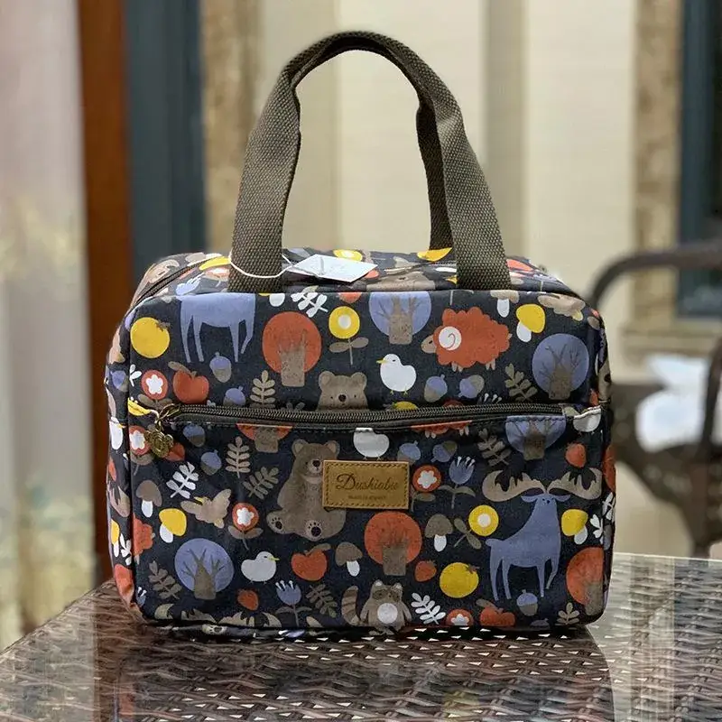 Blue Korean Style Lunch Box Bag with Bear Print - Image 5