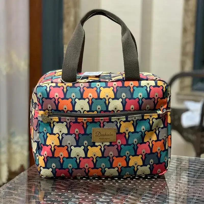 Blue Korean Style Lunch Box Bag with Bear Print - Image 6