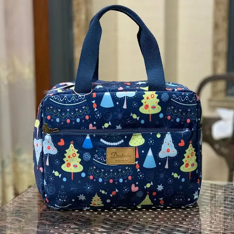 Blue Korean Style Lunch Box Bag with Bear Print - Image 7