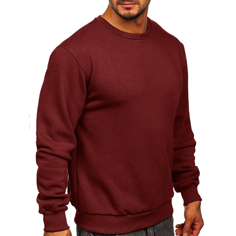 2022 Winter Velvet Men's Sweater Maroon Round Neck