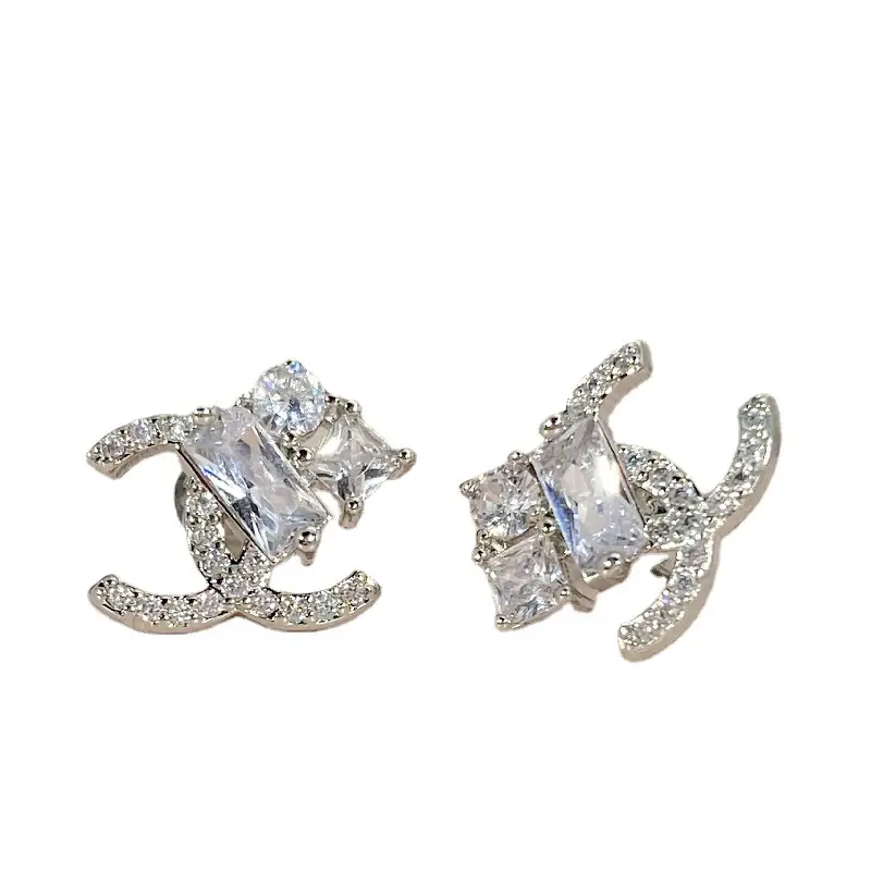 South Korea Crystal Cross Stud Earrings Rose Gold