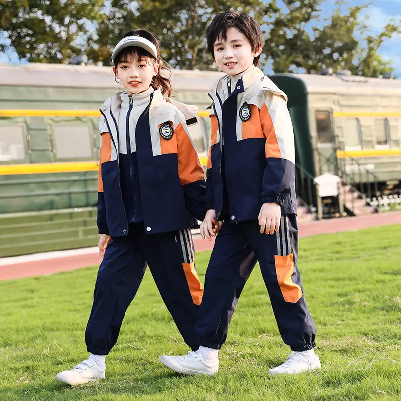Kids Three-Piece Autumn Suit Navy Orange Kids - Image 3