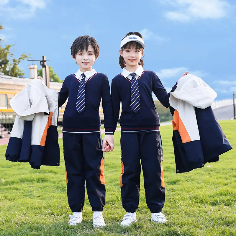Kids Three-Piece Autumn Suit Navy Orange Kids - Image 4