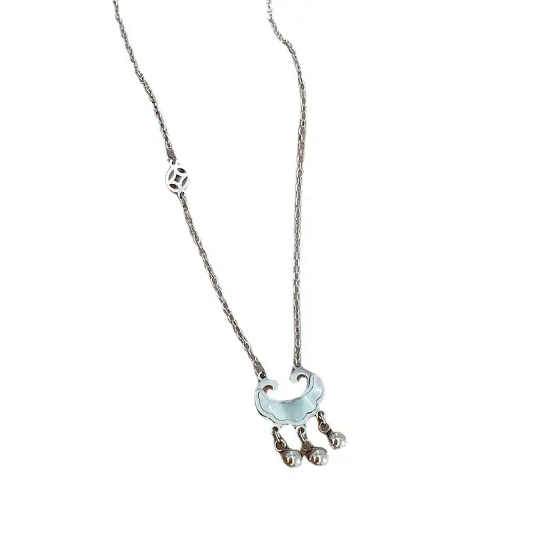 Titanium Coin Necklace Gold Plated Pearl Drop - Image 6