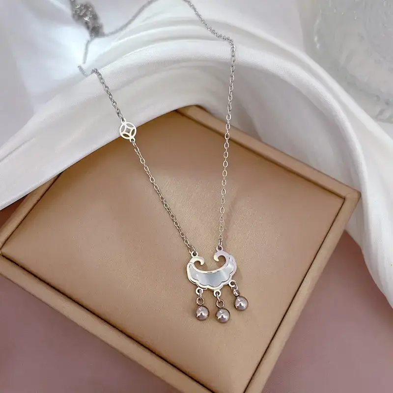 Titanium Coin Necklace Gold Plated Pearl Drop - Image 2