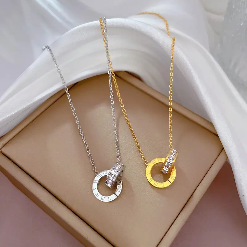 Titanium Steel Gold Double Ring Necklace for Women - Image 5