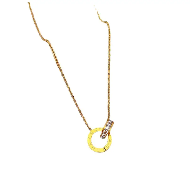 Titanium Steel Gold Double Ring Necklace for Women - Image 7