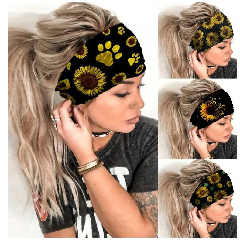 European American Cross-border Sunflower Printed Elastic Hair Band — feature 16