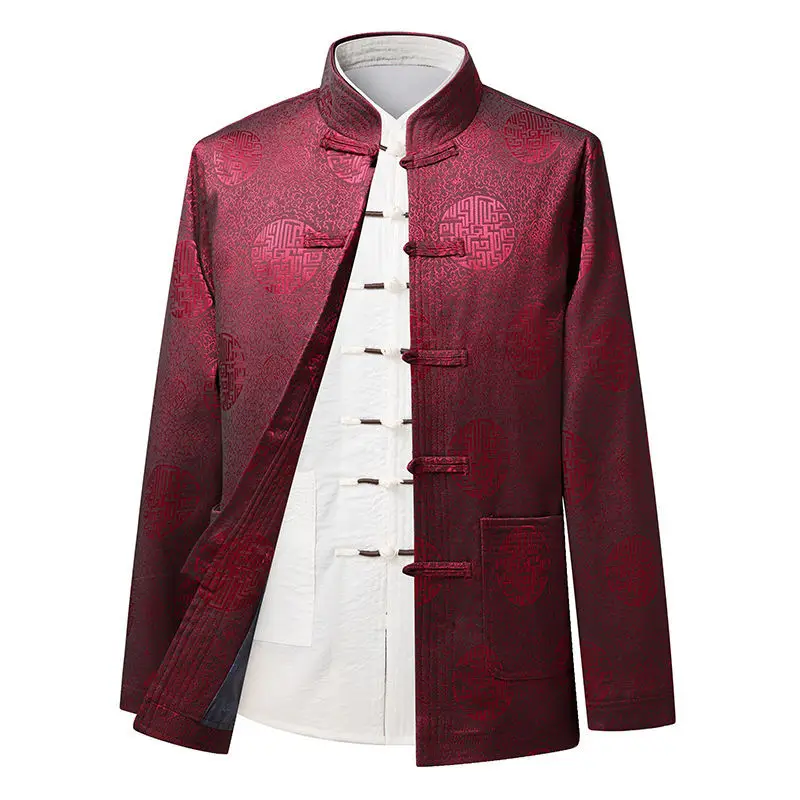 Men's Red Embroidered Tang Suit Spring Autumn - Image 3