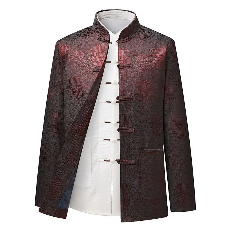 Men's Red Embroidered Tang Suit Spring Autumn - Image 6
