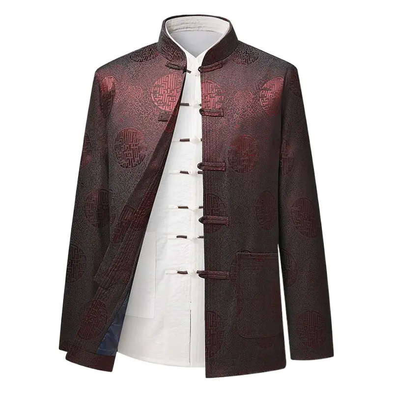 Men's Red Embroidered Tang Suit Spring Autumn