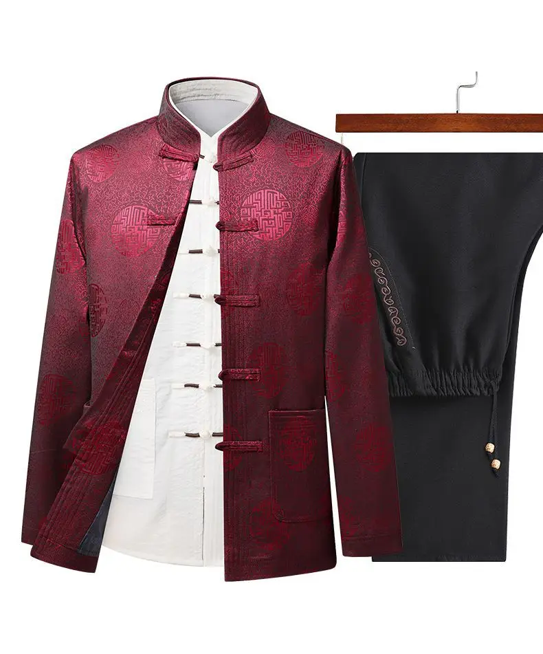 Men's Red Embroidered Tang Suit Spring Autumn — feature 17