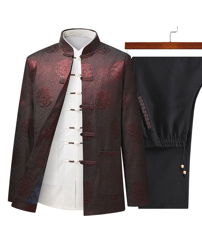 Men's Red Embroidered Tang Suit Spring Autumn — feature 18