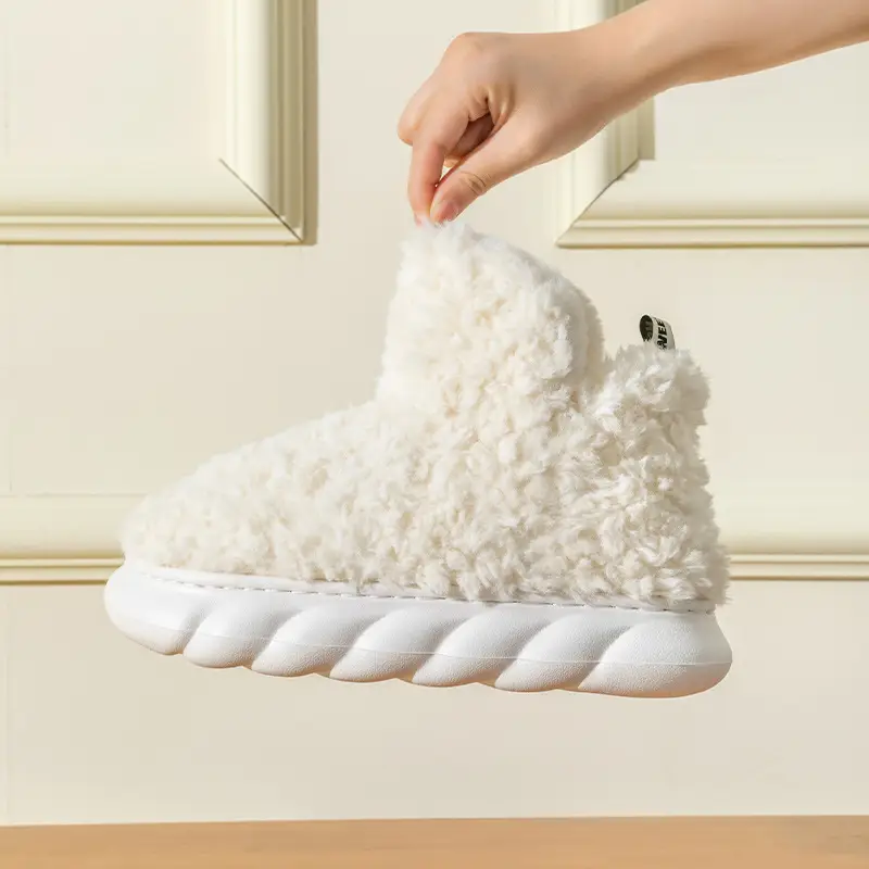 Pink Furry Slip-On Shoes for Men Women Winter Warm Indoor Outdoor