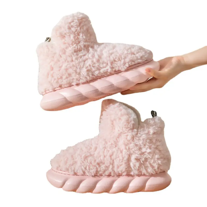 Pink Furry Slip-On Shoes for Men Women Winter Warm Indoor Outdoor