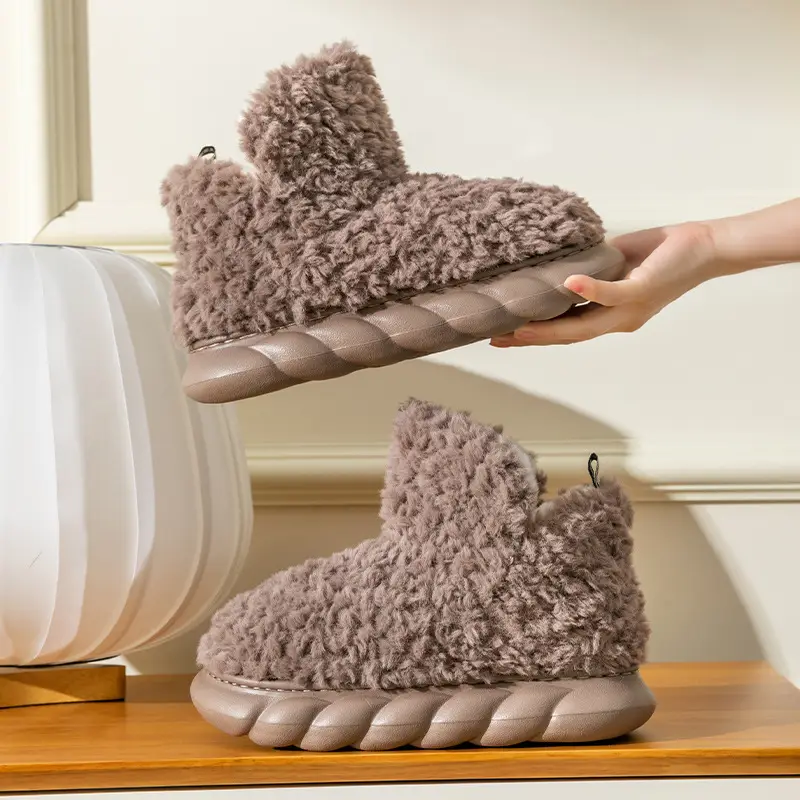 Pink Furry Slip-On Shoes for Men Women Winter Warm Indoor Outdoor