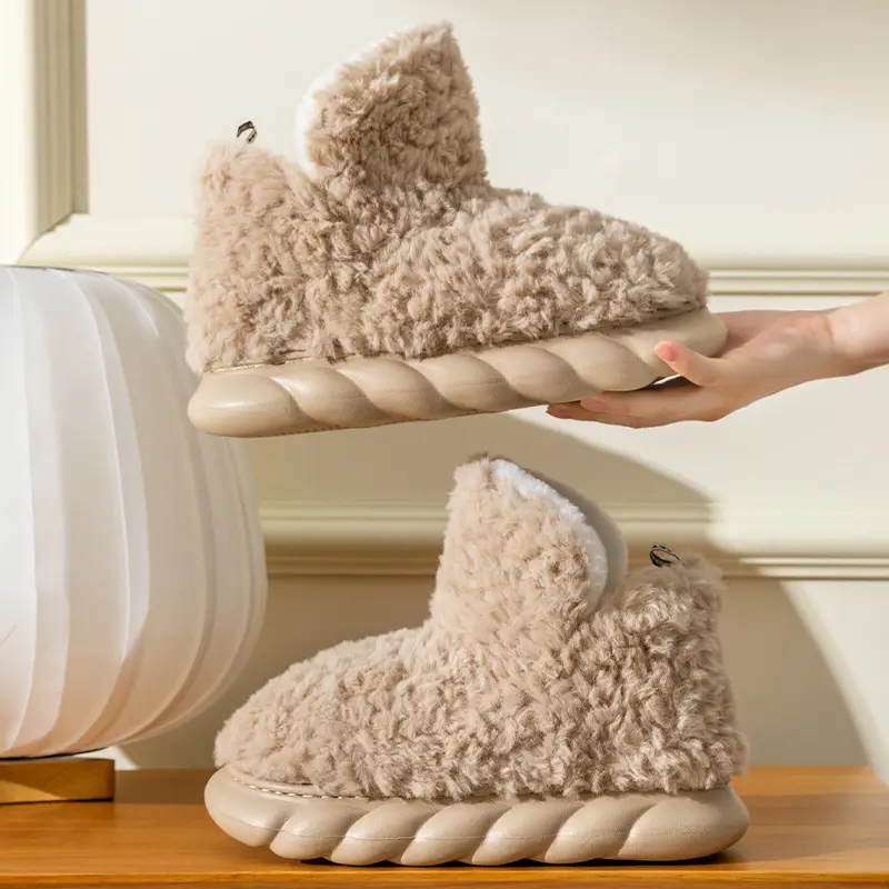 Pink Furry Slip-On Shoes for Men Women Winter Warm Indoor Outdoor