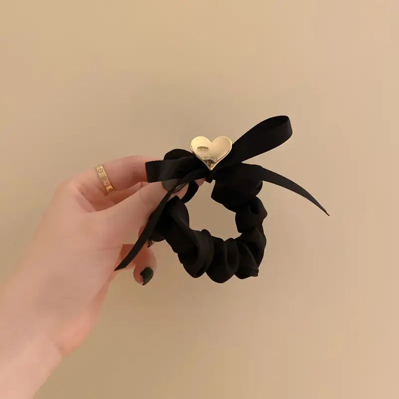 Black Bow Headband with Gold Center Button for Women - Image 5