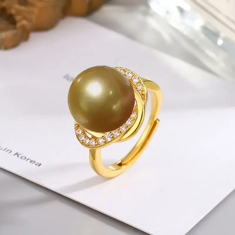 Tuhao Gold Pearl Ring with Zircon Border - Image 2