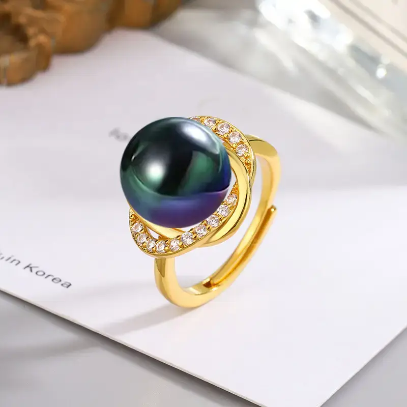 Tuhao Gold Pearl Ring with Zircon Border - Image 14