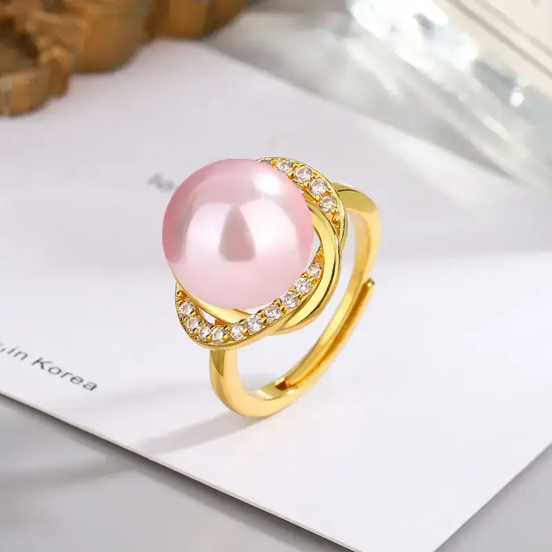 Tuhao Gold Pearl Ring with Zircon Border — feature 10