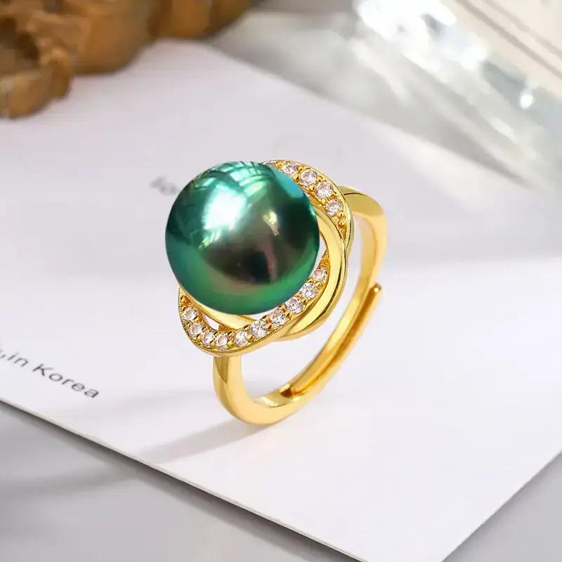 Tuhao Gold Pearl Ring with Zircon Border — feature 11