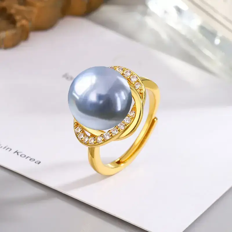 Tuhao Gold Pearl Ring with Zircon Border — feature 12