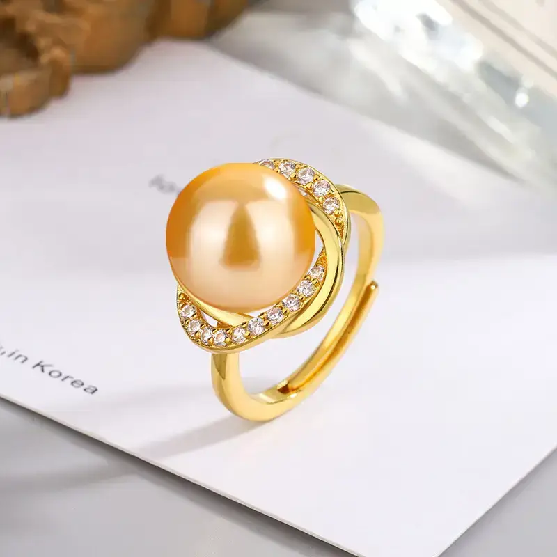 Tuhao Gold Pearl Ring with Zircon Border — feature 3