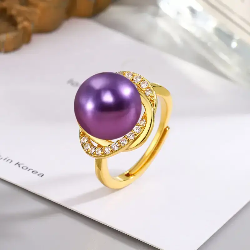 Tuhao Gold Pearl Ring with Zircon Border — feature 4