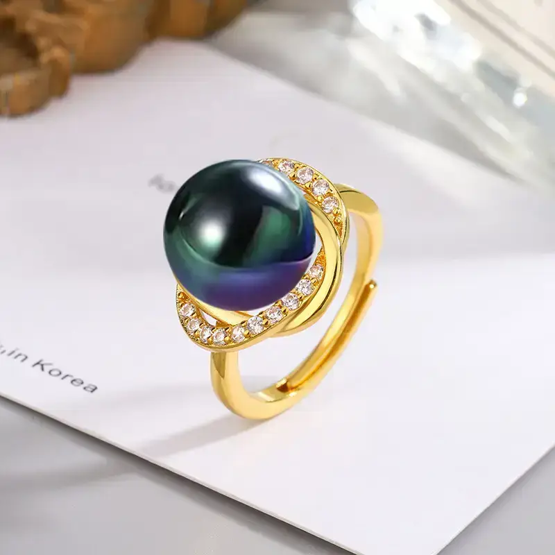 Tuhao Gold Pearl Ring with Zircon Border — feature 5
