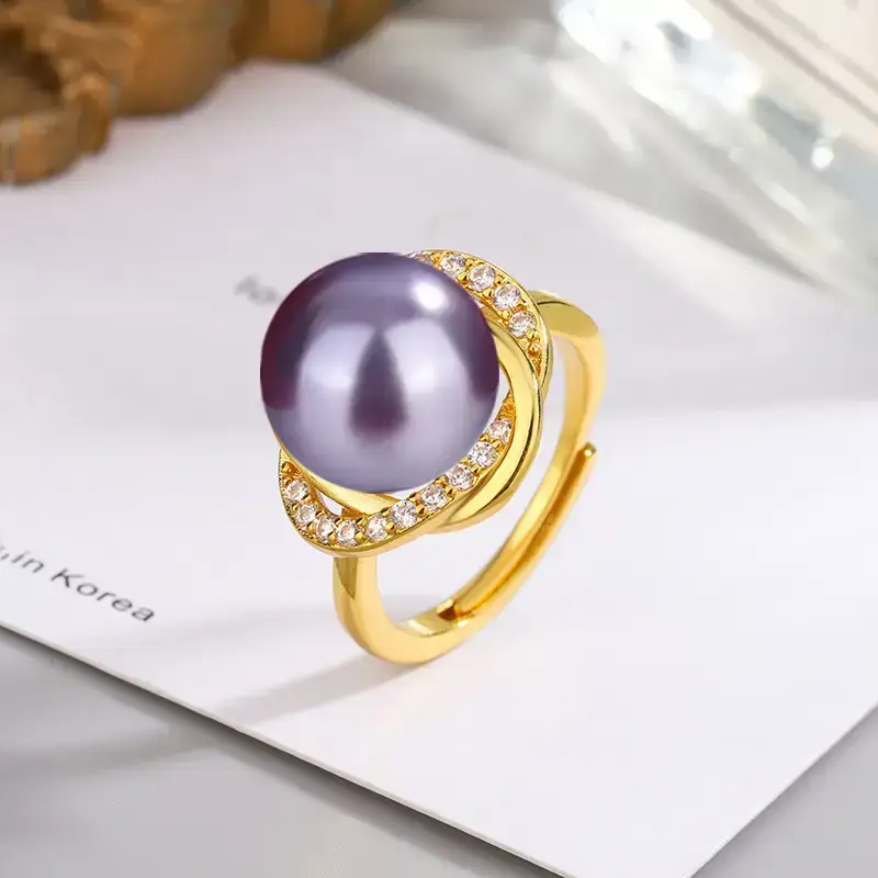 Tuhao Gold Pearl Ring with Zircon Border — feature 9